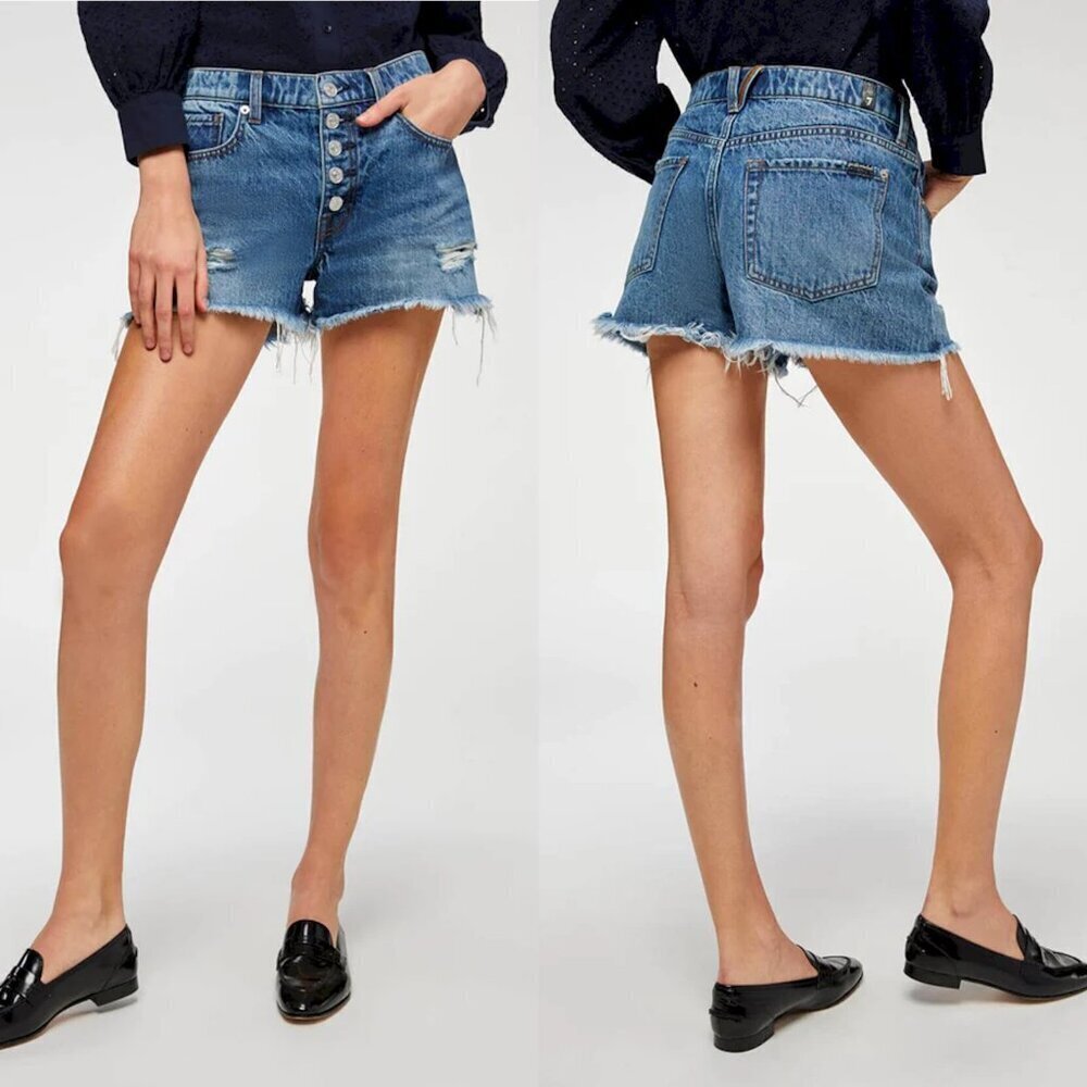 NWT New $148 7 For All Mankind Monroe Cut-Off Exposed Buttons Shorts Size 24
